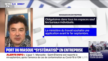 Port du masque 'systématisé' en entreprise: pour Patrick Pelloux, c'est une décision 'nécessaire'