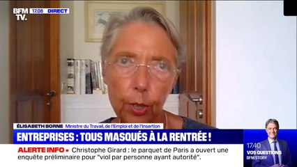 Entreprises: le masque sera obligatoire dans les "espaces partagés et clos" à partir "de la fin du mois" d'août, selon Elisabeth Borne
