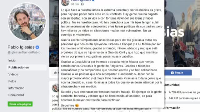 Pablo Iglesias culpa a la extrema de derecha del señalamiento público que está sufriendo su familia