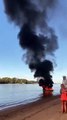 Fire Fighting Boat Extinguishes Engulfed Speedboat