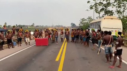 Manifestantes indígenas bloquean una carretera en Brasil para demandar protección ante el COVID-19