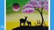 How to draw easy sunset painting  with tree and deer __ mother's love __ Pallavi Drawing Academy __