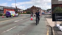 The pop-up Covid-19 cycle lane in Riversway, Preston