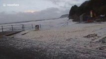 Sea foam flies as Storm Ellen hits south Wales