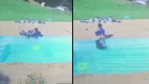 Havuza düşen bir yaşındaki çocuğu,3 yaşındaki arkadaşı böyle kurtardı