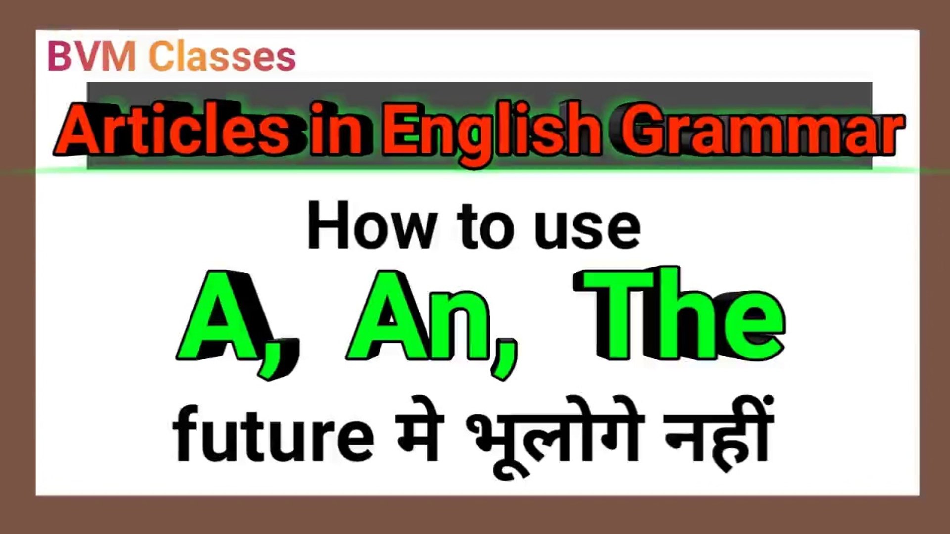 ARTICLES in English Grammar (A, An, The)
