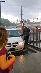 Burger King Employee Protecting Customers From the Rain