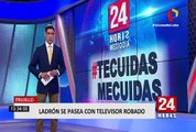 Trujillo: ladrón se pasea con televisor robado sobre sus hombros