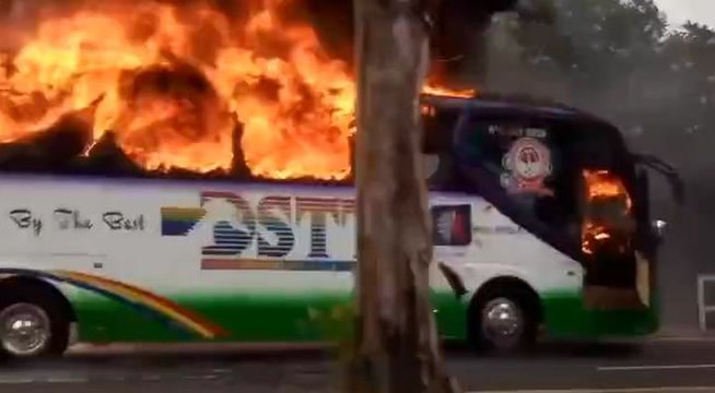 Bus engulfed in flames along Jalan Gasing