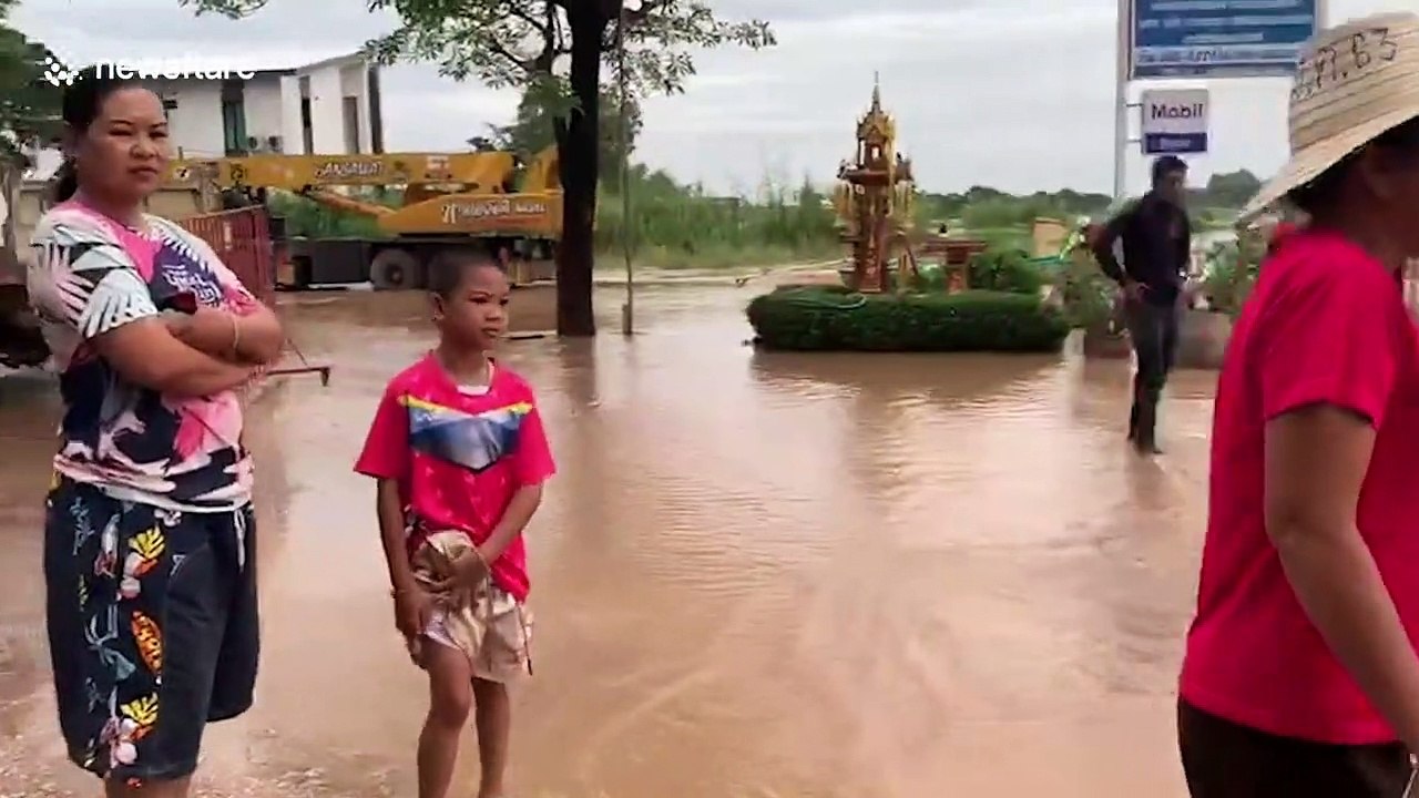 Homes flooded as river overflows following heavy rain in northern Thailand