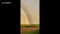 Magnificent double rainbow illuminates Canada's sky