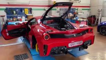 Ferrari 488 Pista with Novitec Rosso Exhaust SCREAMING on the DYNO!   800 HP Feat. Flames!