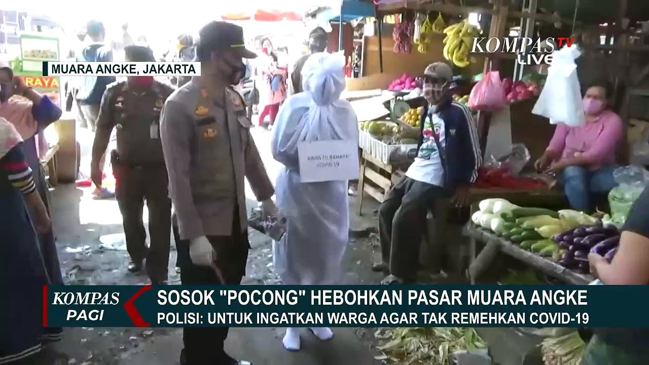 Saat Sosialisasi Masker, Sosok Pocong Covid-19 Tiba-Tiba Hebohkan Pasar Muara Angke