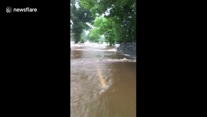 Video herunterladen: Flooding caused by Storm Francis leaves roads in Wales submerged