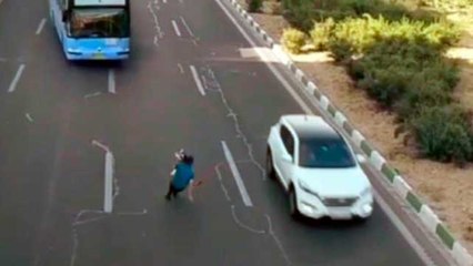 ¡Lo increíble!: Un hombre se juega la vida para salvar a un perro en una autopista