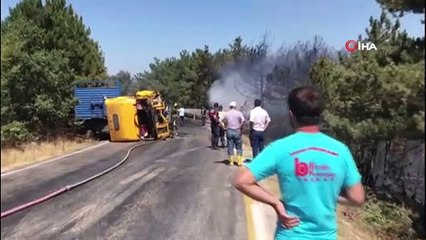 Trafik kazası orman yangınına sebep oldu