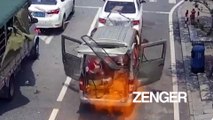 Van explodes in China after driver lights cigarette