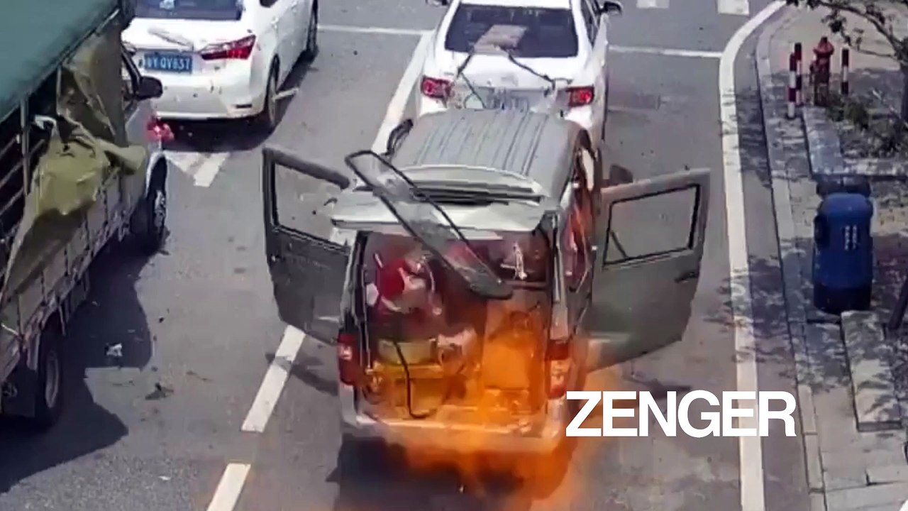 Van explodes in China after driver lights cigarette