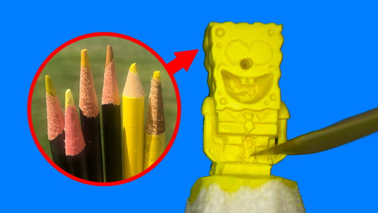 Artist carves miniature sculptures on colored-pencil tips