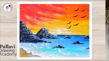 How to draw sunset coastal areas Painting for beginners __ Pallavi Drawing Acade