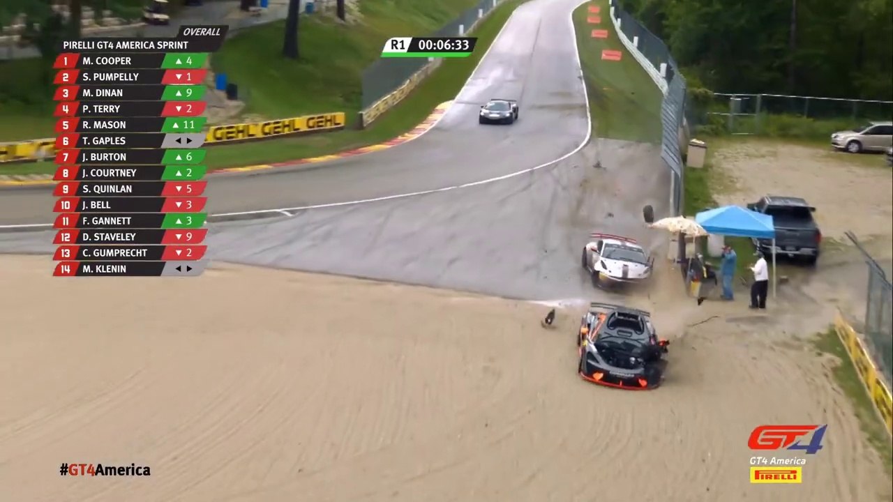 GT4 America 2020 Race 1 Road America Huge Crash Burton and Mason