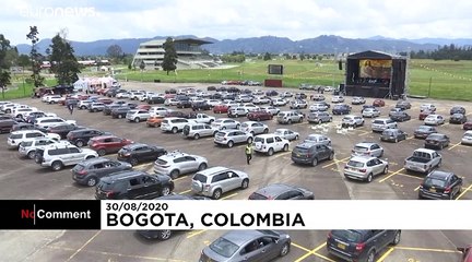 Colombian priest holds mass in drive-in Cinema