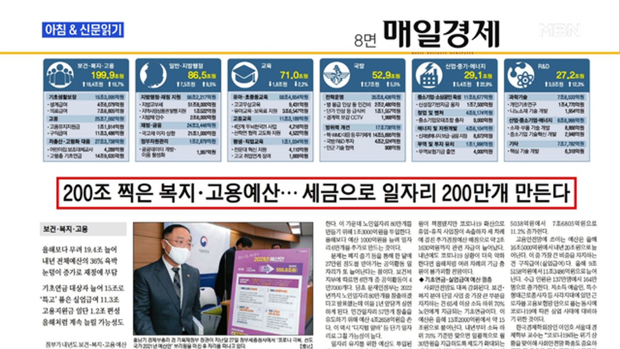 신문브리핑1 "꺼져가는 경기 심폐소생…556조 '코로나 응급 재정'"외 주요기사