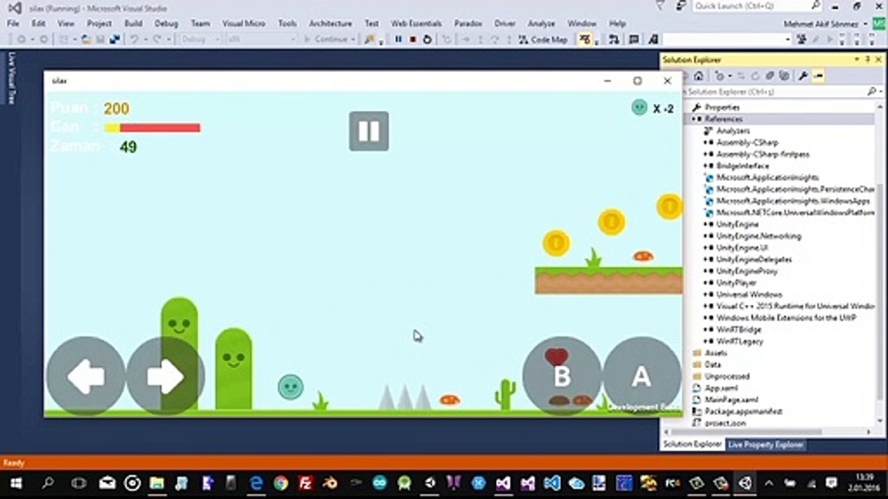 WİNDOWS 10 UYGULAMA GELİŞTİRME: 12. Unity oyunumuzu Visual Studio 2015'e aktarmak ve Mağaza paketi oluşturma işlemleri