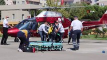 Konya’da yüksek gerilim hattına kapılan işçi ambulans helikopterle Kocaeli’ne getirildi