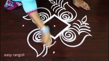 Creative Peacock, rangoli art designs 5 dots ,  how to draw easy ,& simple kolam,   small muggulu