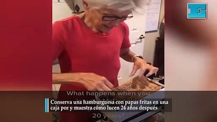 Conserva una hamburguesa con papas fritas en una caja por y muestra cómo lucen 24 años después
