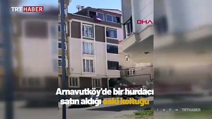 Arnavutköy'de akıl almaz görüntü: 5. kattan koltuğu böyle yere attı
