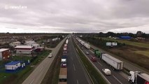 Drone footage shows Chile’s nationwide trucker strike