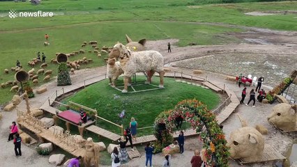 Animal-shaped characters made from hay in northern Thailand