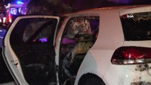 E5’te makas atarak kaza yapan otomobil alev alev yandı: 1 yaralı
