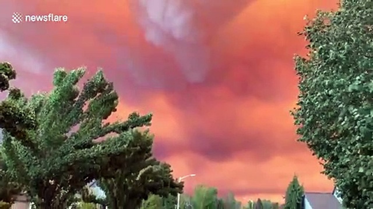Skies turn orange in Oregon as heavy winds fan massive flames in Newberg