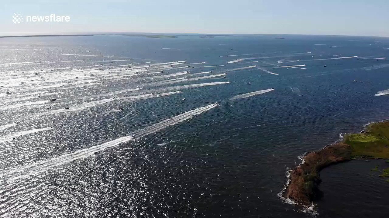 Drone footage shows hundreds of boats joining Trump Boat Parade