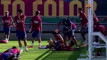 Barcelona trains without Lionel Messi