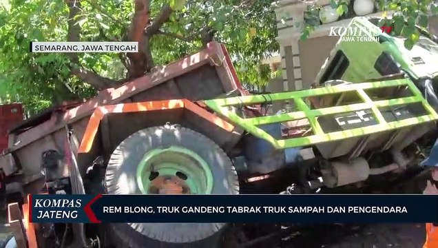 Rem Blong, Truk Gandeng Tabrak Truk Sampah Dan Pengendara