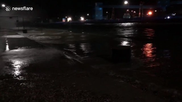 Ontario pier battered by high winds and storm surge
