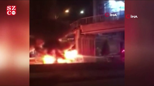 D-100’de seyir halindeki minibüs alev alev yandı