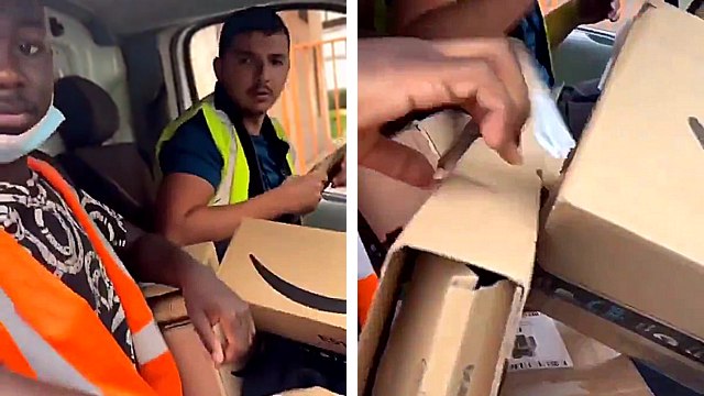 Des livreurs Amazon ouvrent ses colis