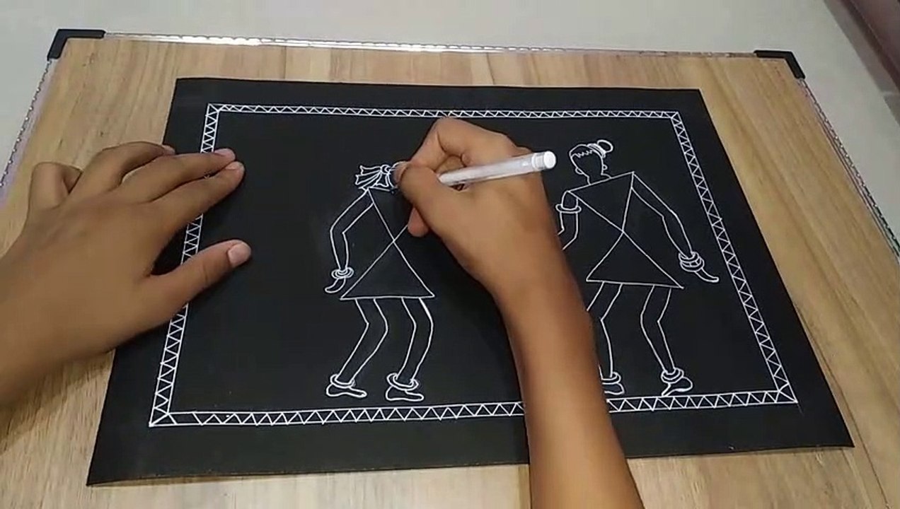 Beautiful Warli art on black sheet for beginners {by sambhav} [easy way