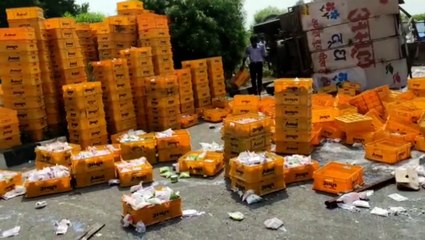 बिजौली ओवर ब्रिज के नीचे अमूल दूध से भरी डीसीएम पलटी