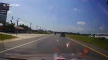 Loose metal flies off truck and smashes car windscreen in Thailand