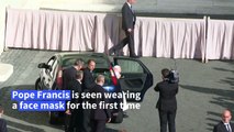 Pope Francis wears mask as he arrives for audience with limited public