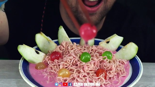 ASMR SWEET PINK NOODLES + CANDY + PEAR | MUKBANG | EATING SOUND (NO TALKING) BEST SOUND