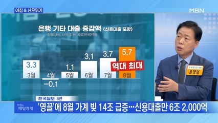 신문브리핑5 "'영끌'에 8월 가계 빚 14조 급증…신용대출만 6조 2,000억"외 주요기사