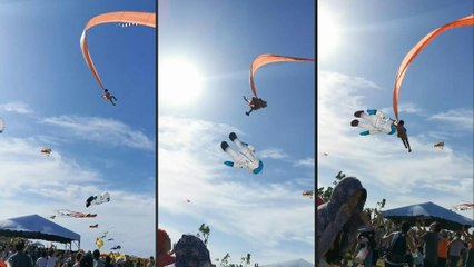 Angustioso momento en que niña se enreda con una cometa y sale volando