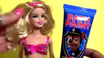 Barbie Color Changing Doll Hair Makeover Using Paw Patrol Fingerpaint Bath Paint by Funtoys Review